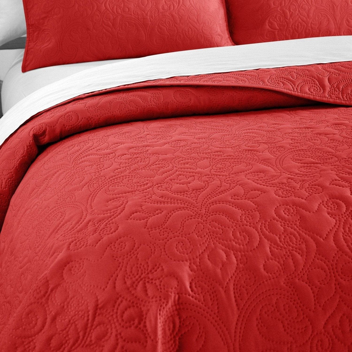 Chic Home Sachi 3 Piece Floral Quilt Set-Brick