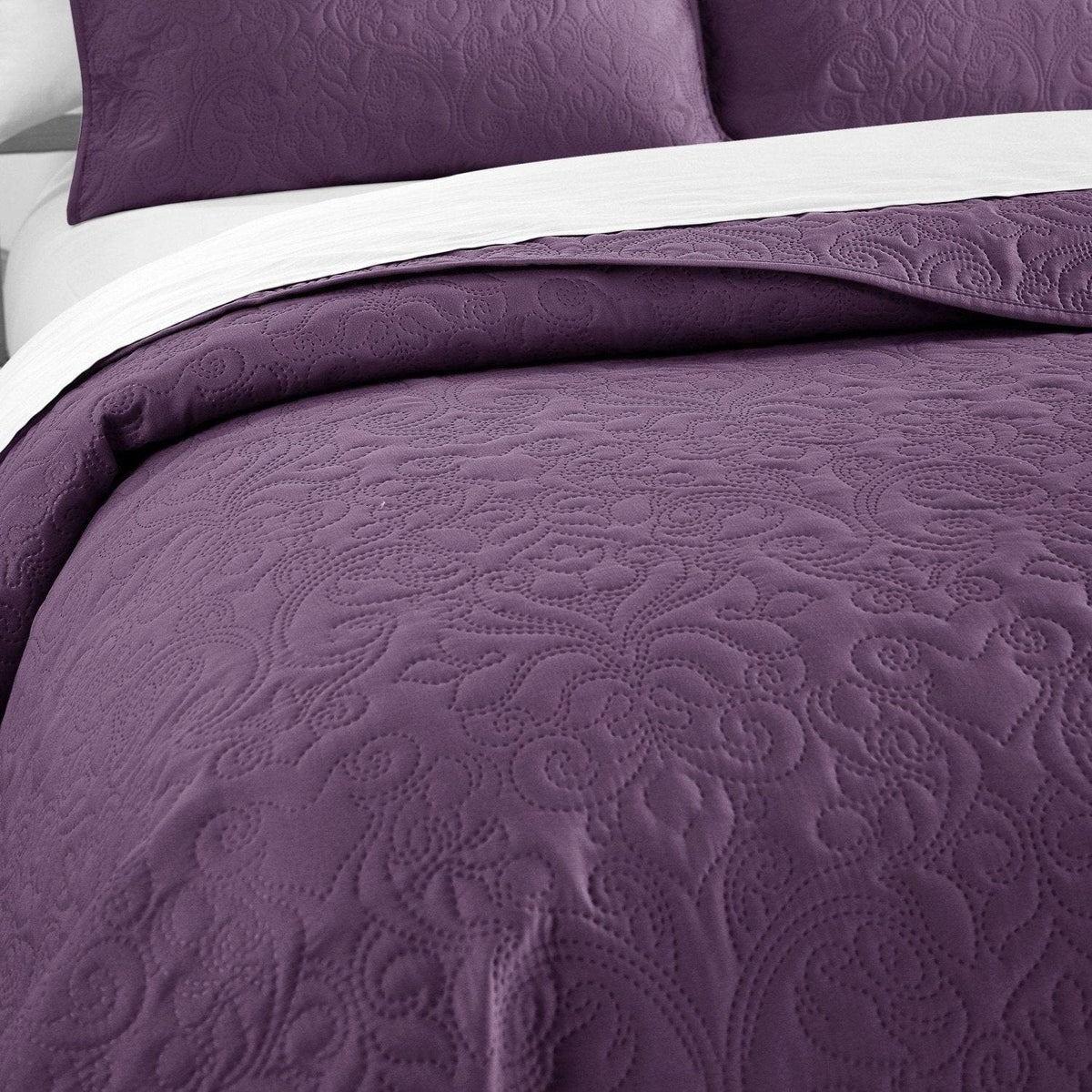 Chic Home Sachi 3 Piece Floral Quilt Set-Purple