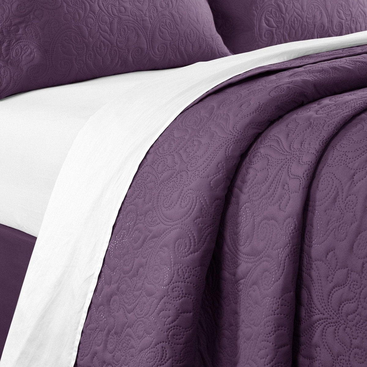 Chic Home Sachi 3 Piece Floral Quilt Set-Purple