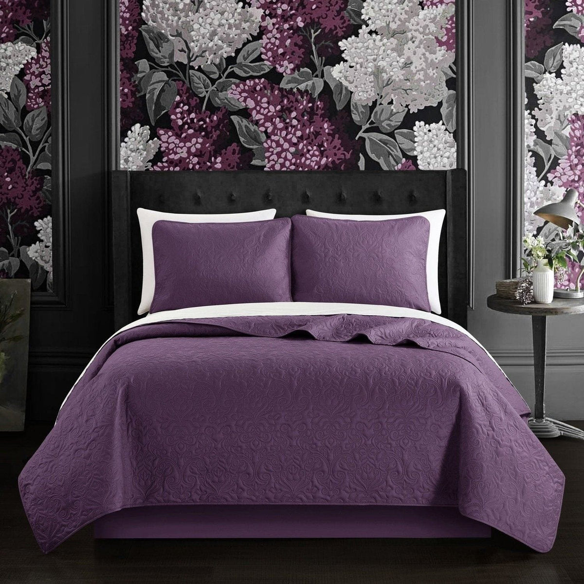 Chic Home Sachi 7 Piece Floral Quilt Set -Purple
