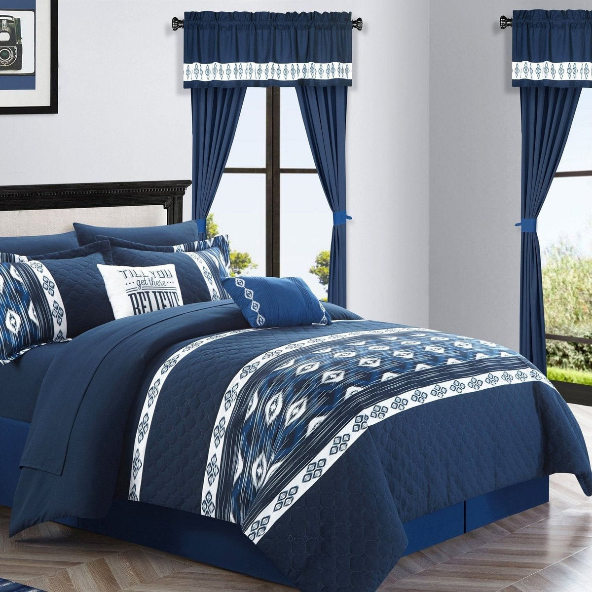 Chic Home Safforn 20 Piece Striped Comforter Set Navy