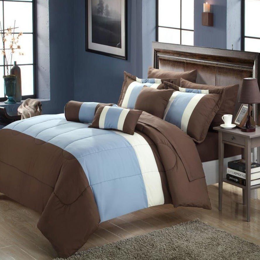 Chic Home Serenity 10 Piece Striped Comforter Set Blue
