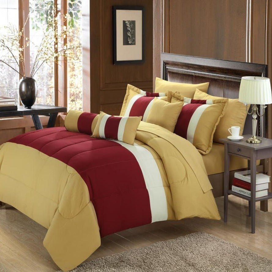 Chic Home Serenity 10 Piece Striped Comforter Set Burgundy