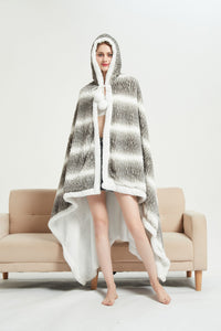 Chic Home Shadow Snuggle Hoodie Two Tone Animal Pattern Robe Plush Micromink Sherpa Wearable Blanket 