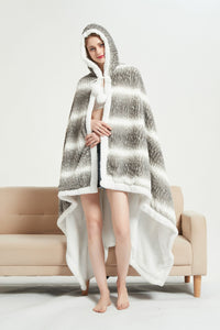 Chic Home Shadow Snuggle Hoodie Two Tone Animal Pattern Robe Plush Micromink Sherpa Wearable Blanket 