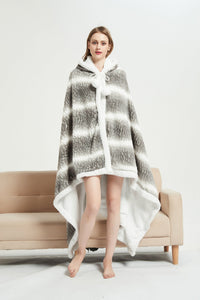 Chic Home Shadow Snuggle Hoodie Two Tone Animal Pattern Robe Plush Micromink Sherpa Wearable Blanket 