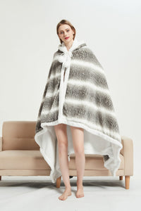 Chic Home Shadow Snuggle Hoodie Two Tone Animal Pattern Robe Plush Micromink Sherpa Wearable Blanket 