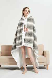 Chic Home Shadow Snuggle Hoodie Two Tone Animal Pattern Robe Plush Micromink Sherpa Wearable Blanket 
