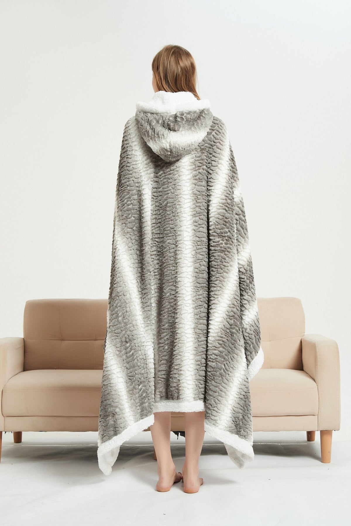 Chic Home Shadow Snuggle Hoodie Two Tone Animal Pattern Robe Plush Micromink Sherpa Wearable Blanket 