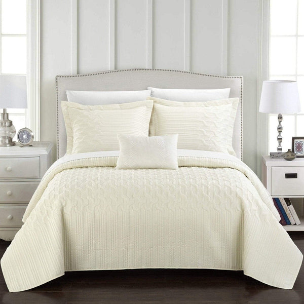Chic Home Shalya 4 Piece Stitched Quilt Set Beige