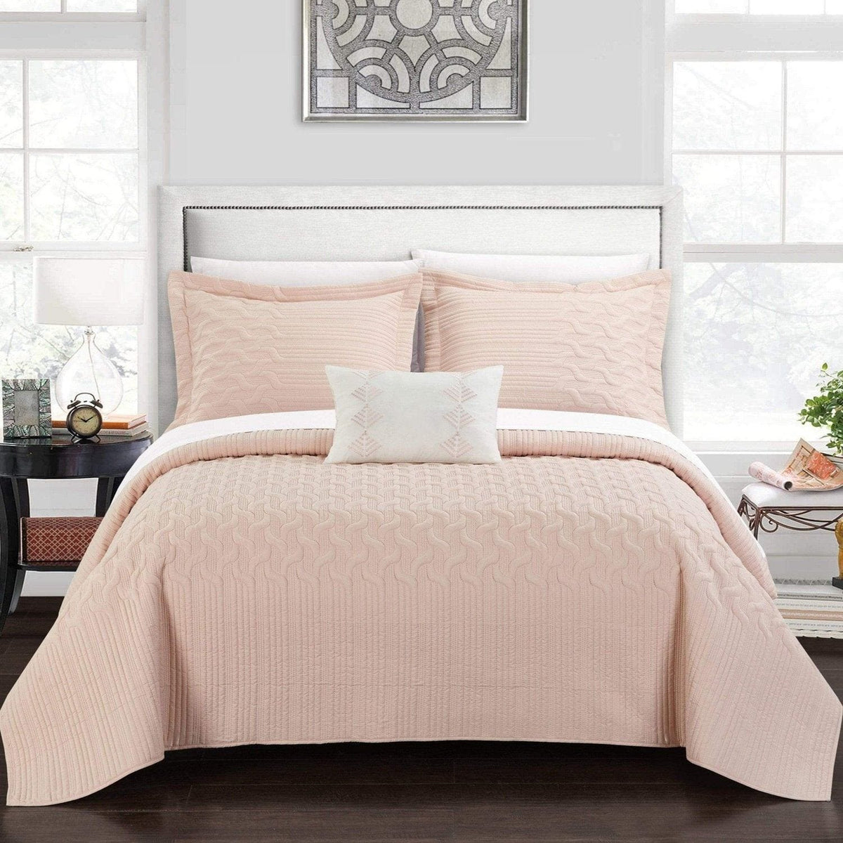 Chic Home Shalya 4 Piece Stitched Quilt Set Blush