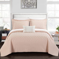 Chic Home Shalya 4 Piece Stitched Quilt Set Blush