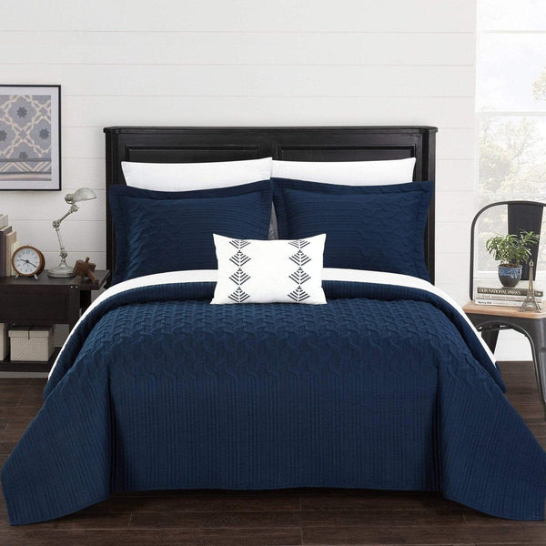 Chic Home Shalya 4 Piece Stitched Quilt Set Navy