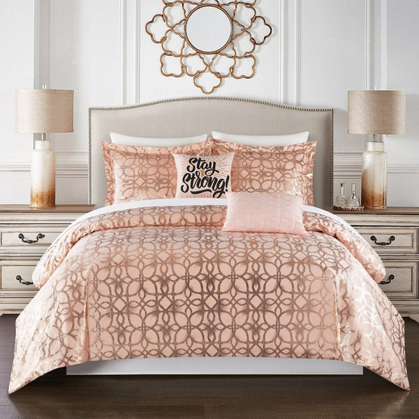 Chic Home Shefield 5 Piece Lattice Comforter Set Blush