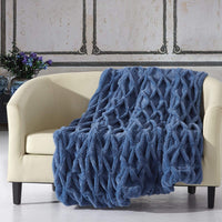 Chic Home Shifra Pinch Pleat Faux Fur Throw Blanket Blue