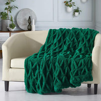 Chic Home Shifra Pinch Pleat Faux Fur Throw Blanket Green
