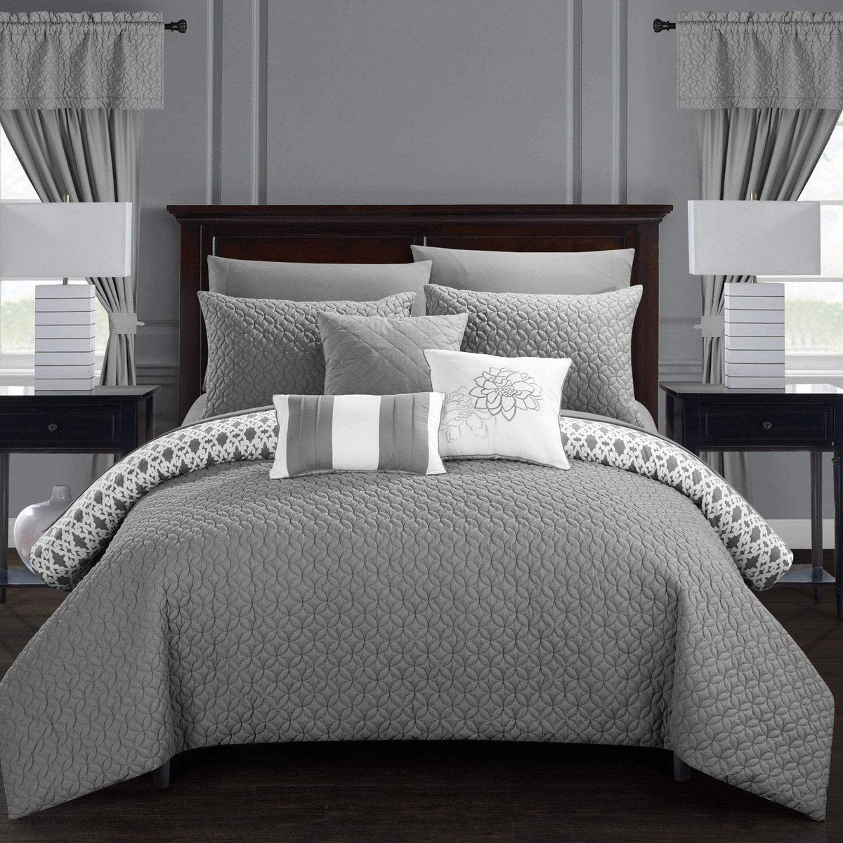Chic Home Sigal 20 Piece Reversible Comforter Set Grey
