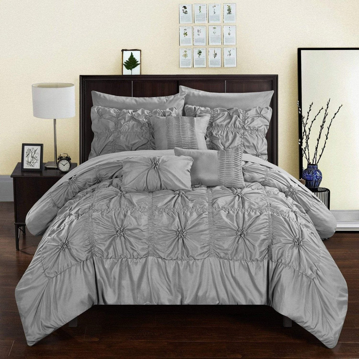 Chic Home Springfield 10 Piece Floral Comforter Set Grey