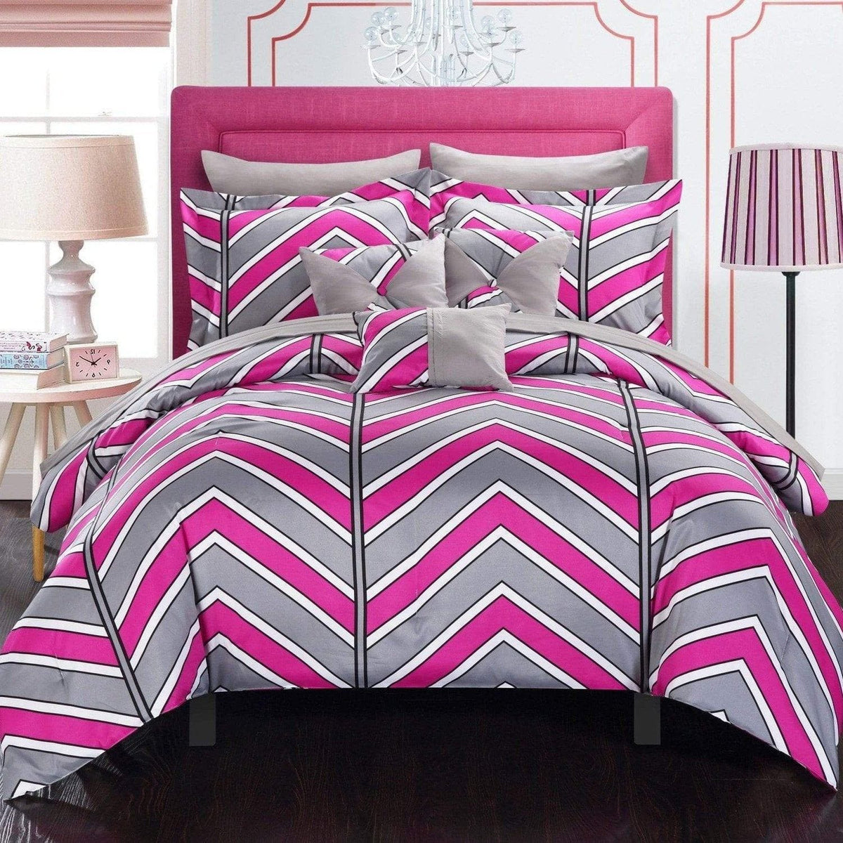 Chic Home Surfer 10 Piece Reversible Comforter Set Fuchsia