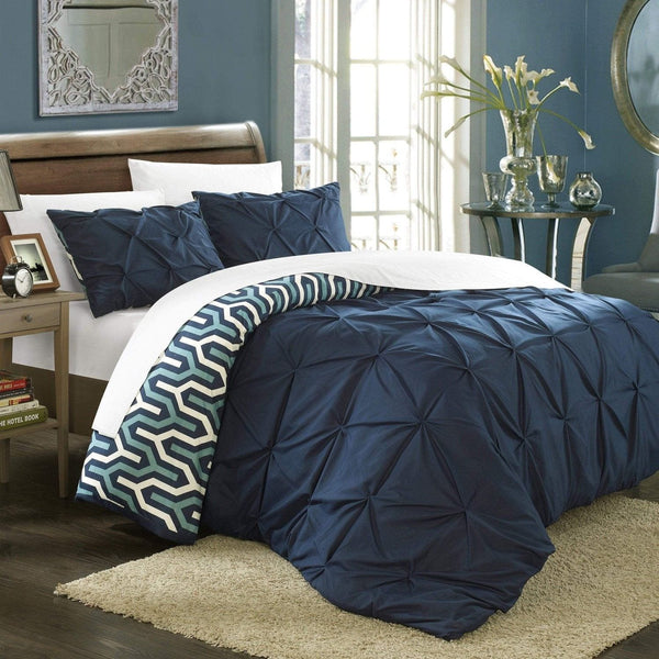 Chic Home Talia 7 Piece Reversible Duvet Cover Set Navy