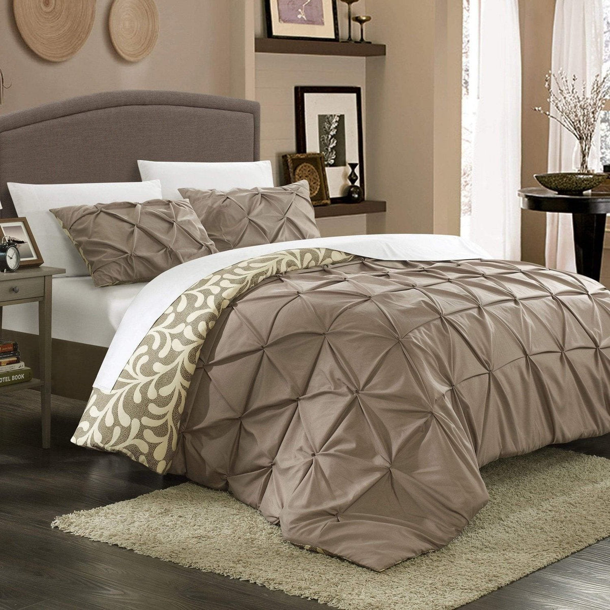 Chic Home Talia 7 Piece Reversible Duvet Cover Set Taupe