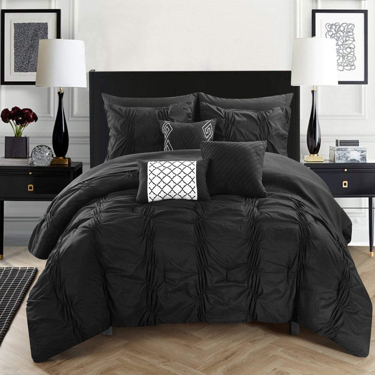 Chic Home Tori 10 Piece Pinch Pleat Comforter Set Black
