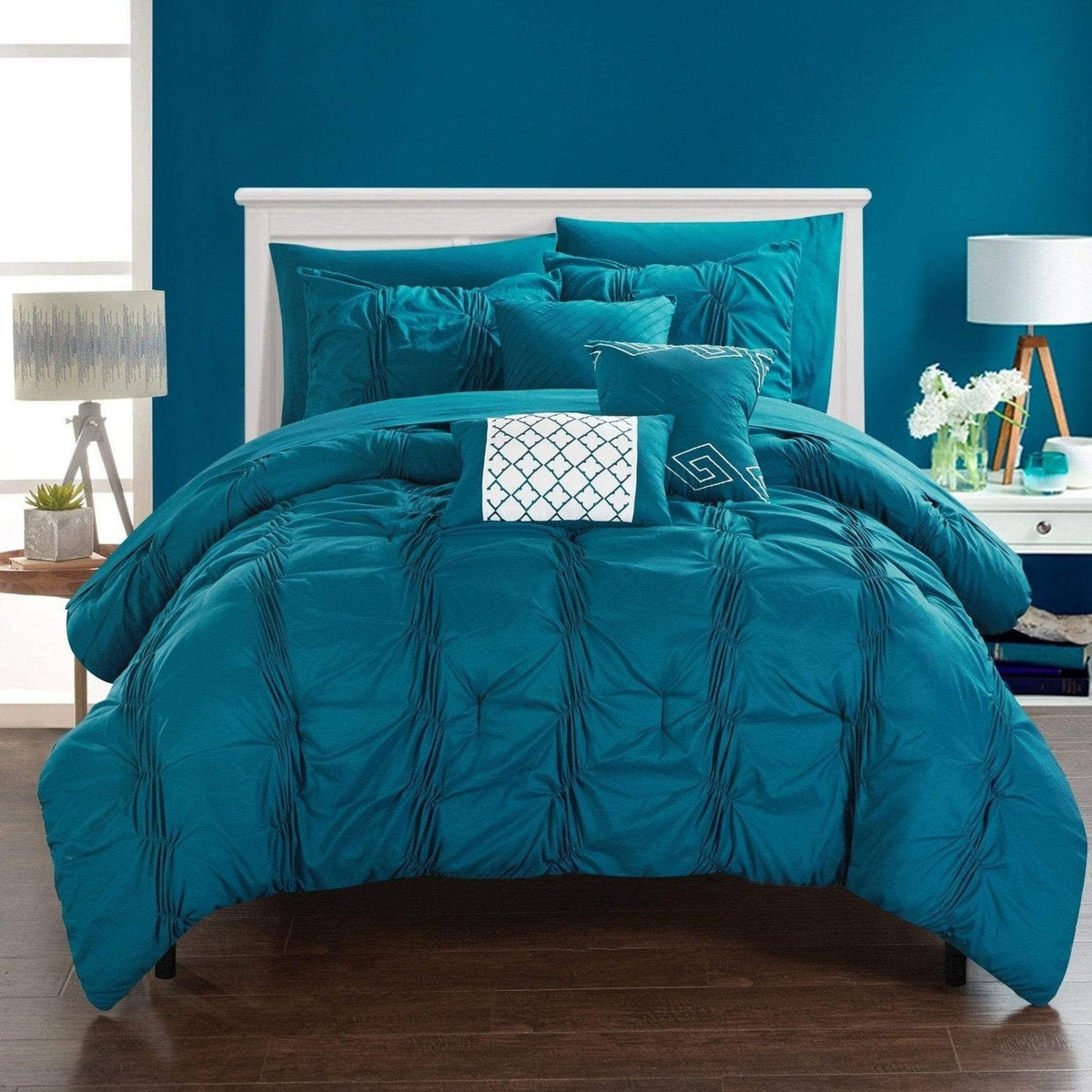 Chic Home Tori 10 Piece Pinch Pleat Comforter Set Navy