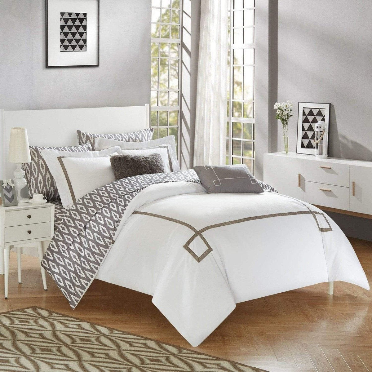 Chic Home Trace 9 Piece Reversible Comforter Set Grey