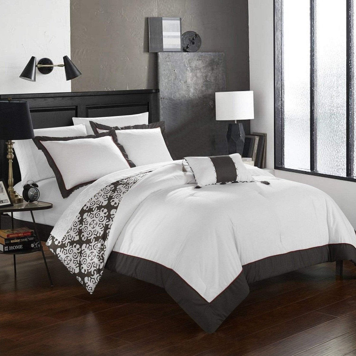 Chic Home Trina 8 Piece Reversible Duvet Cover Set Grey