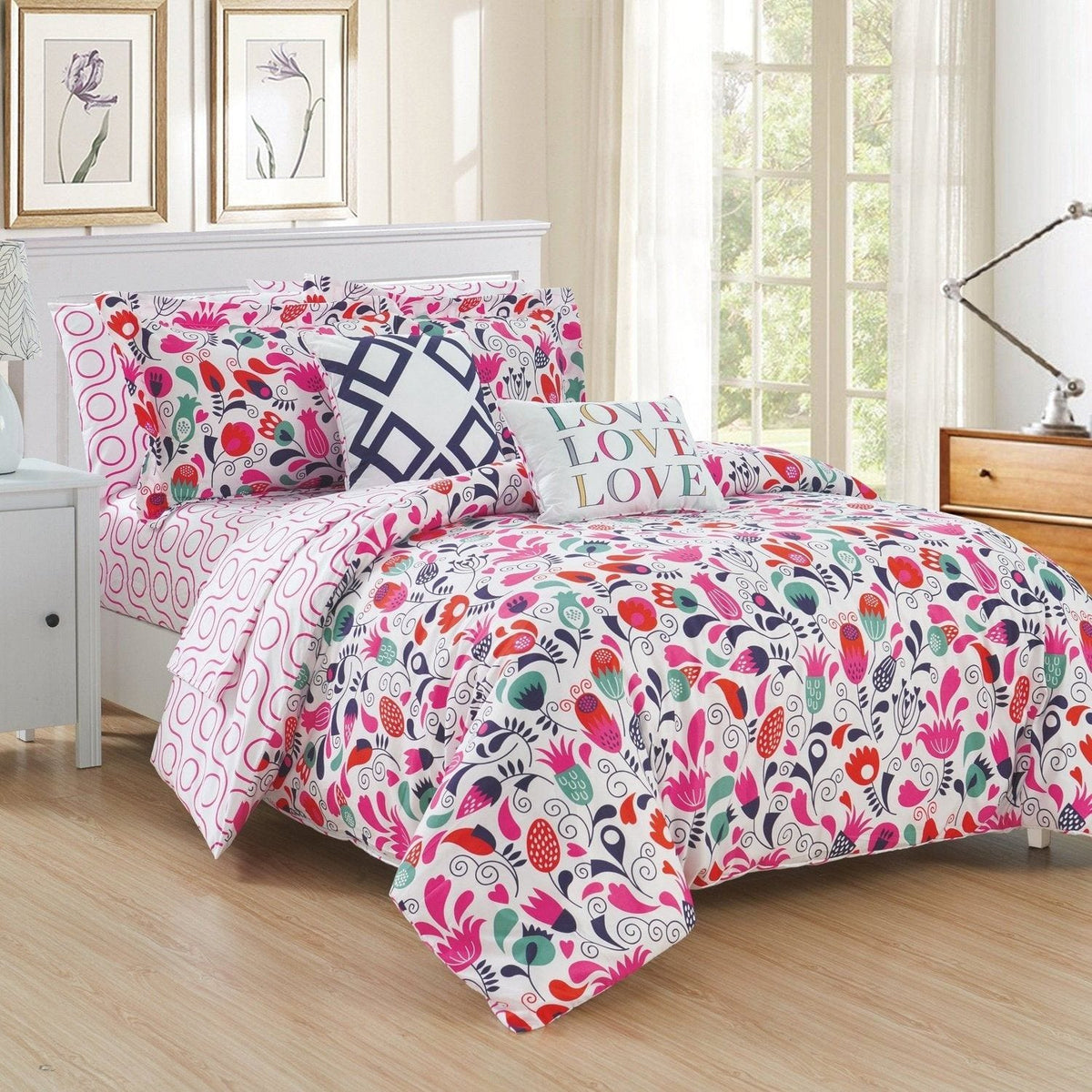 Chic Home Tulip Garden 9 Piece Floral Comforter Set Twin/Twin XL