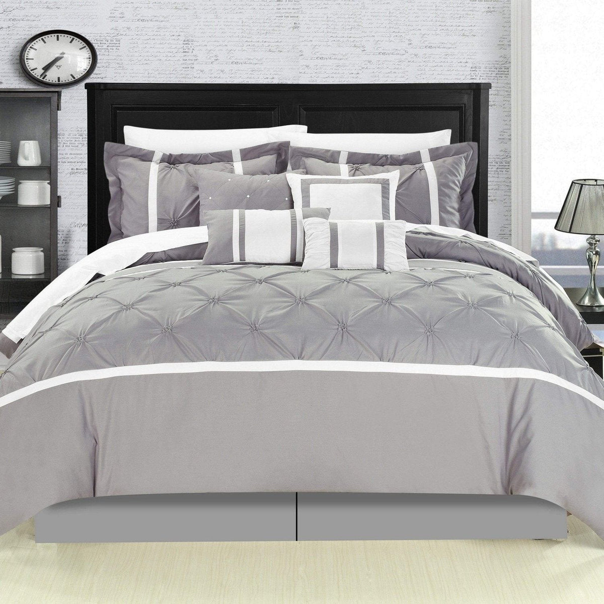 Chic Home Vermont 12 Piece Pinch Pleat Comforter Set Grey