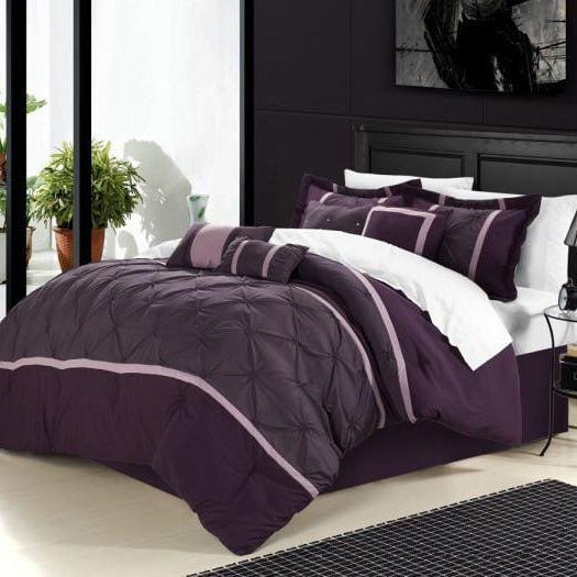 Chic Home Vermont 12 Piece Pinch Pleat Comforter Set Plum