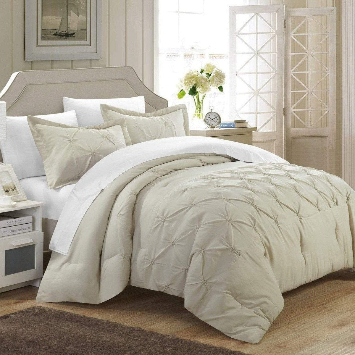 Chic Home Veronica 3 Piece Pintuck Duvet Cover Set Beige