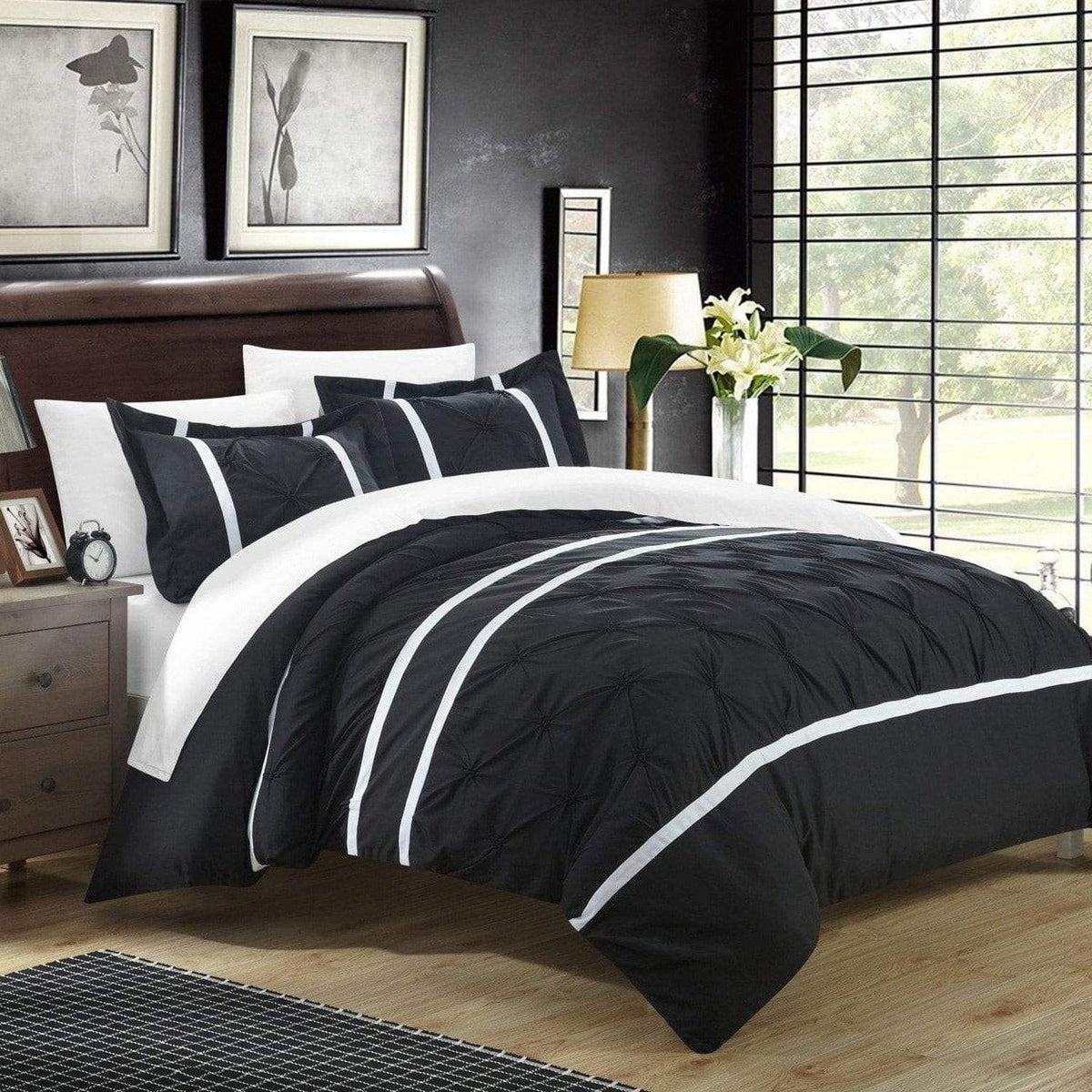 Chic Home Veronica 3 Piece Pintuck Duvet Cover Set Black