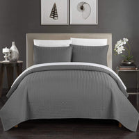 Chic Home Weaverland 3 Piece Stitched Quilt Set Charcoal