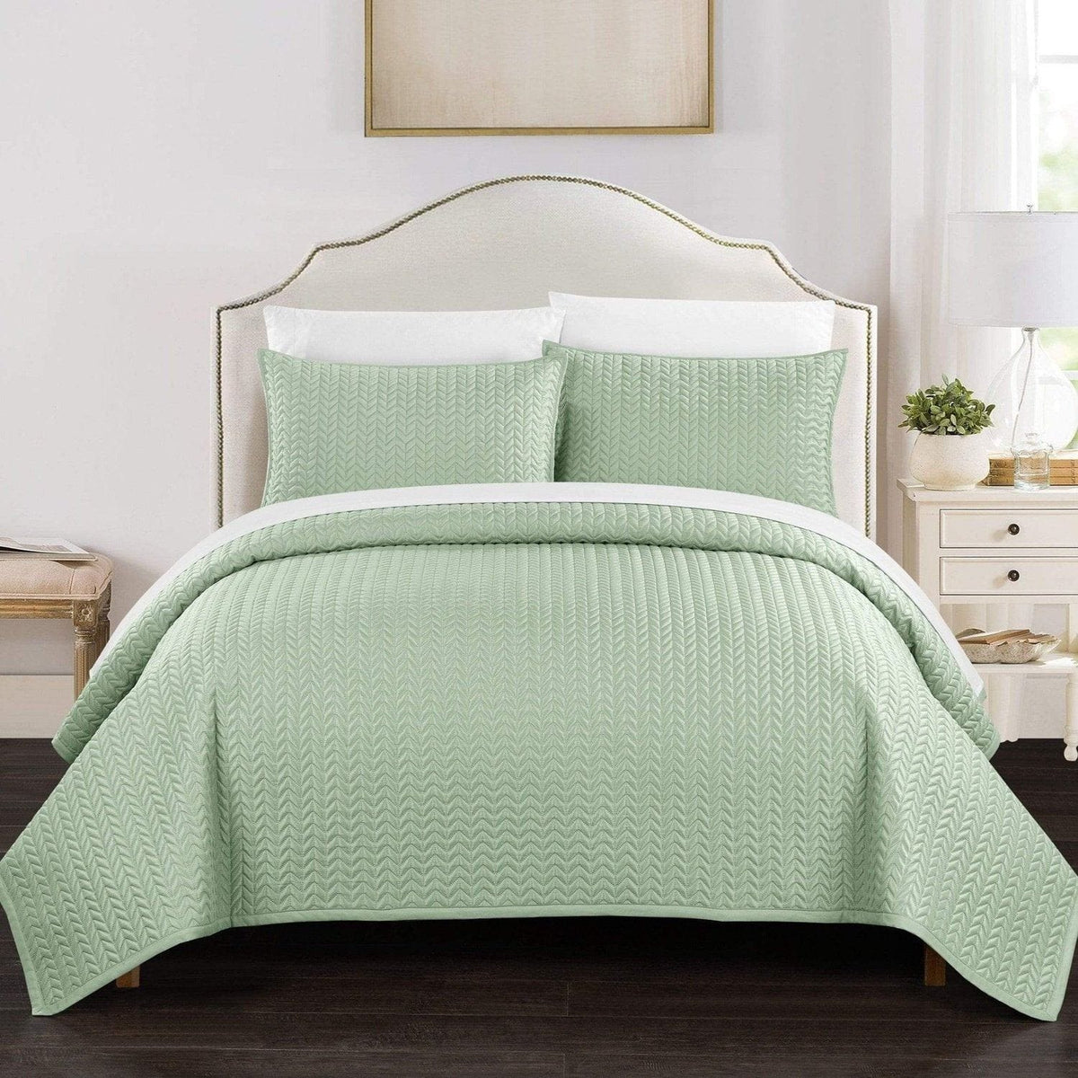 Chic Home Weaverland 3 Piece Stitched Quilt Set Green