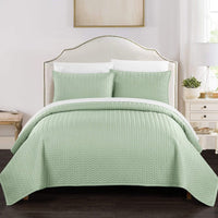 Chic Home Weaverland 3 Piece Stitched Quilt Set Green