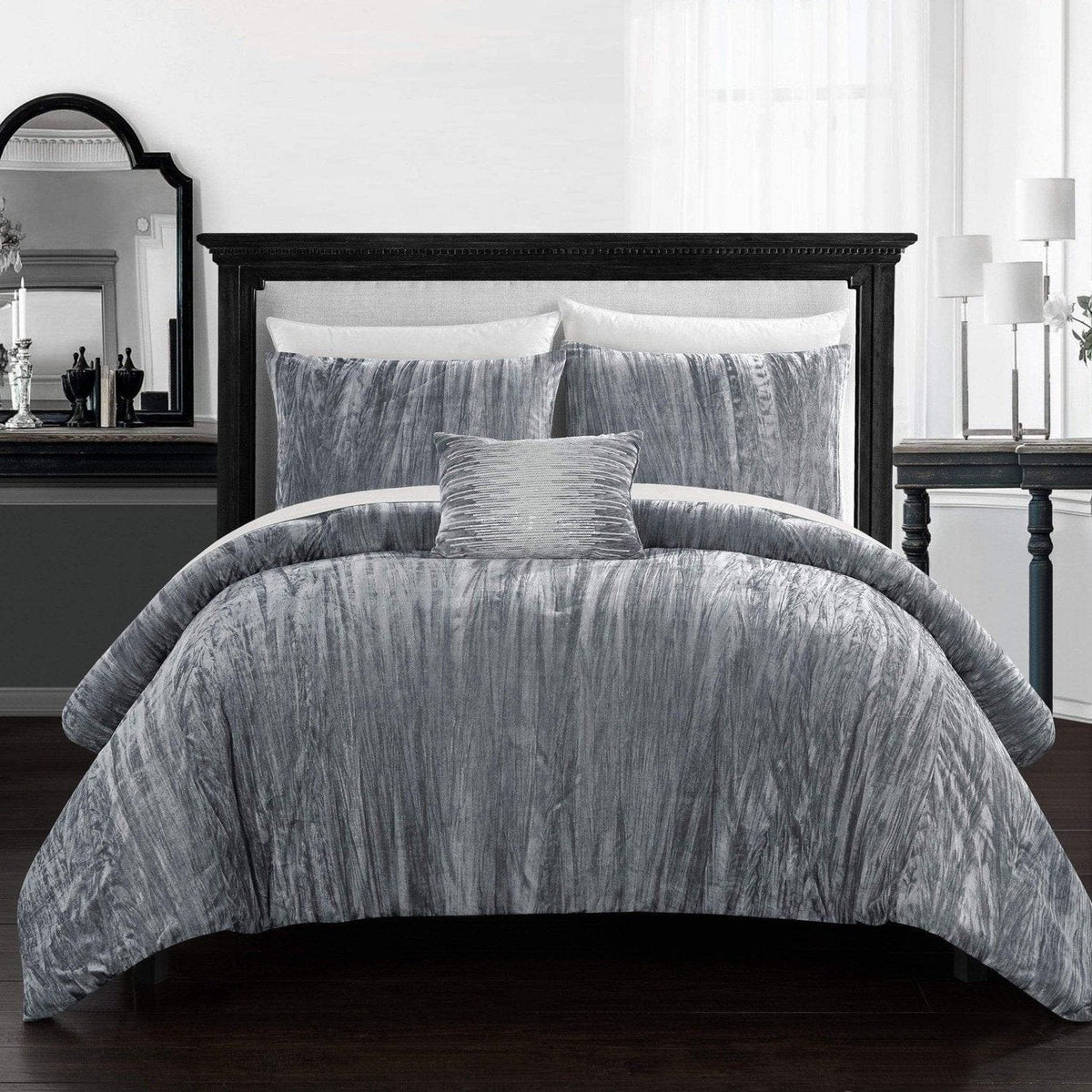 Chic Home Westmont 4 Piece Velvet Comforter Set Grey