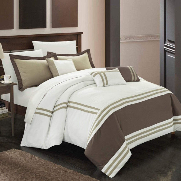 Chic Home Zarah 10 Piece Color Block Comforter Set Beige