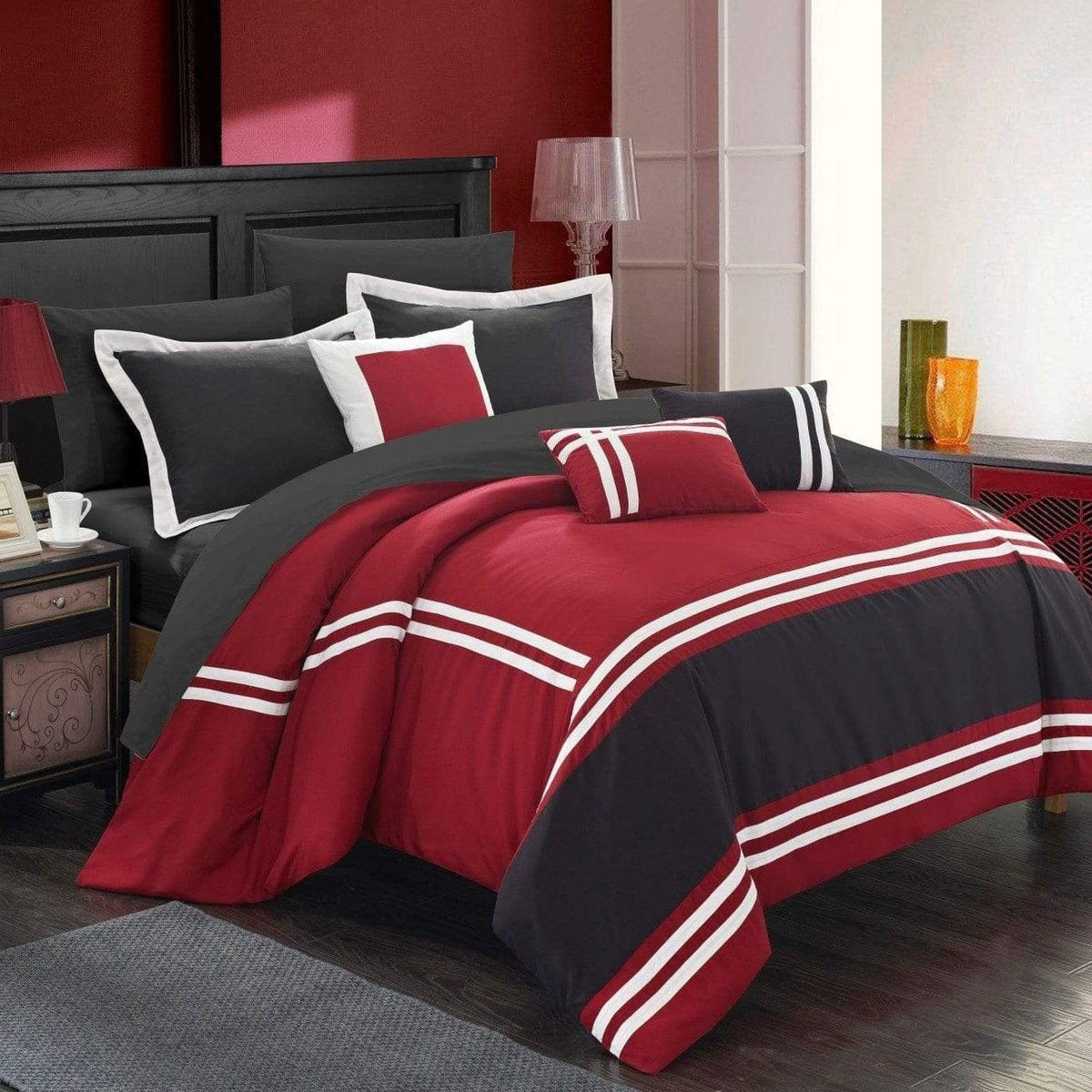 Chic Home Zarah 10 Piece Color Block Comforter Set Red