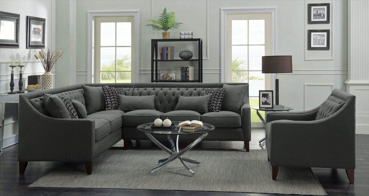 Iconic Home Aberdeen Left Facing Linen Tufted Sectional Sofa 