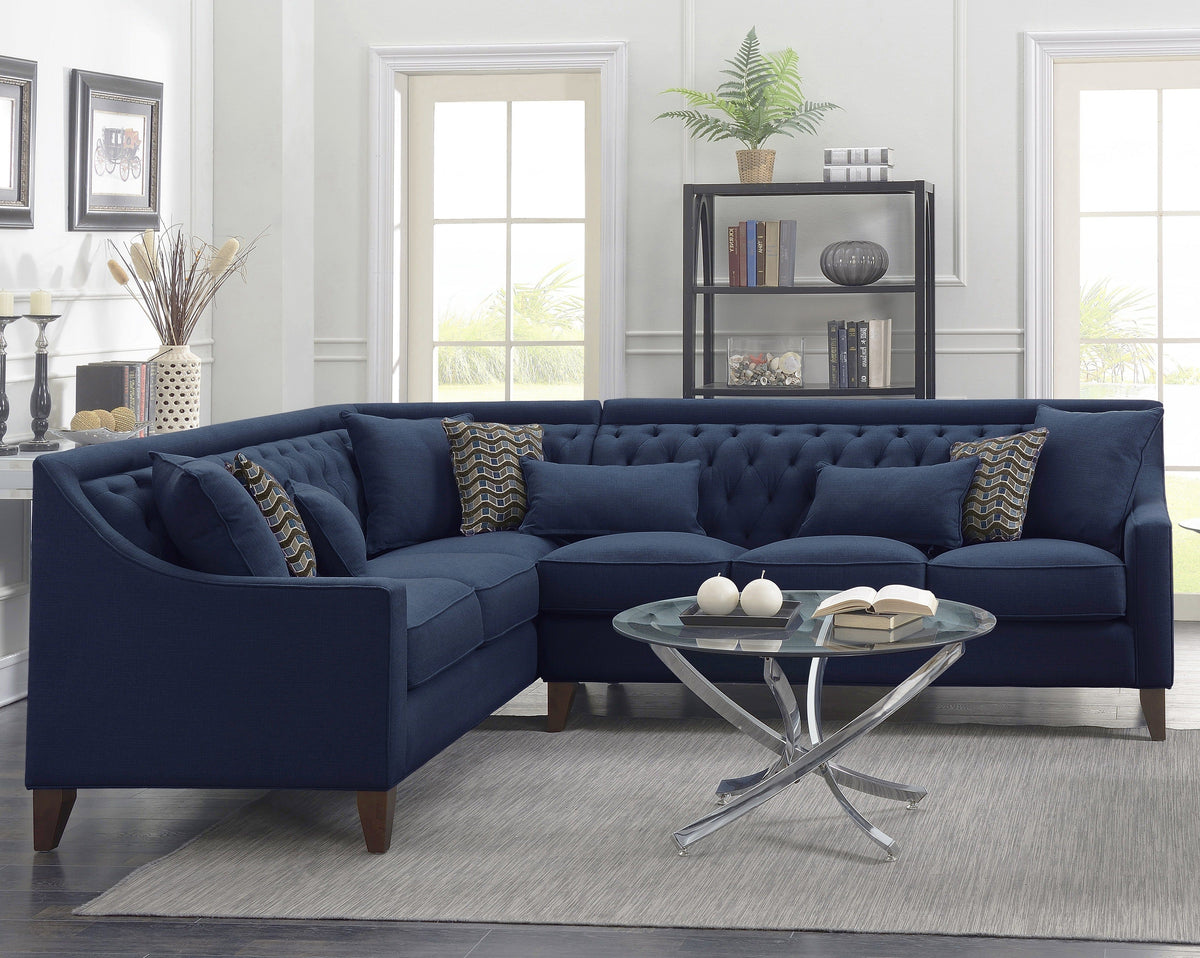 Iconic Home Aberdeen Left Facing Linen Tufted Sectional Sofa Navy