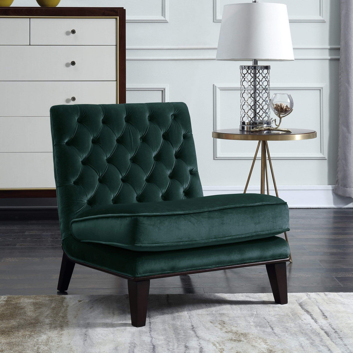 Iconic Home Achilles Tufted Velvet Slipper Accent Club Chair Green