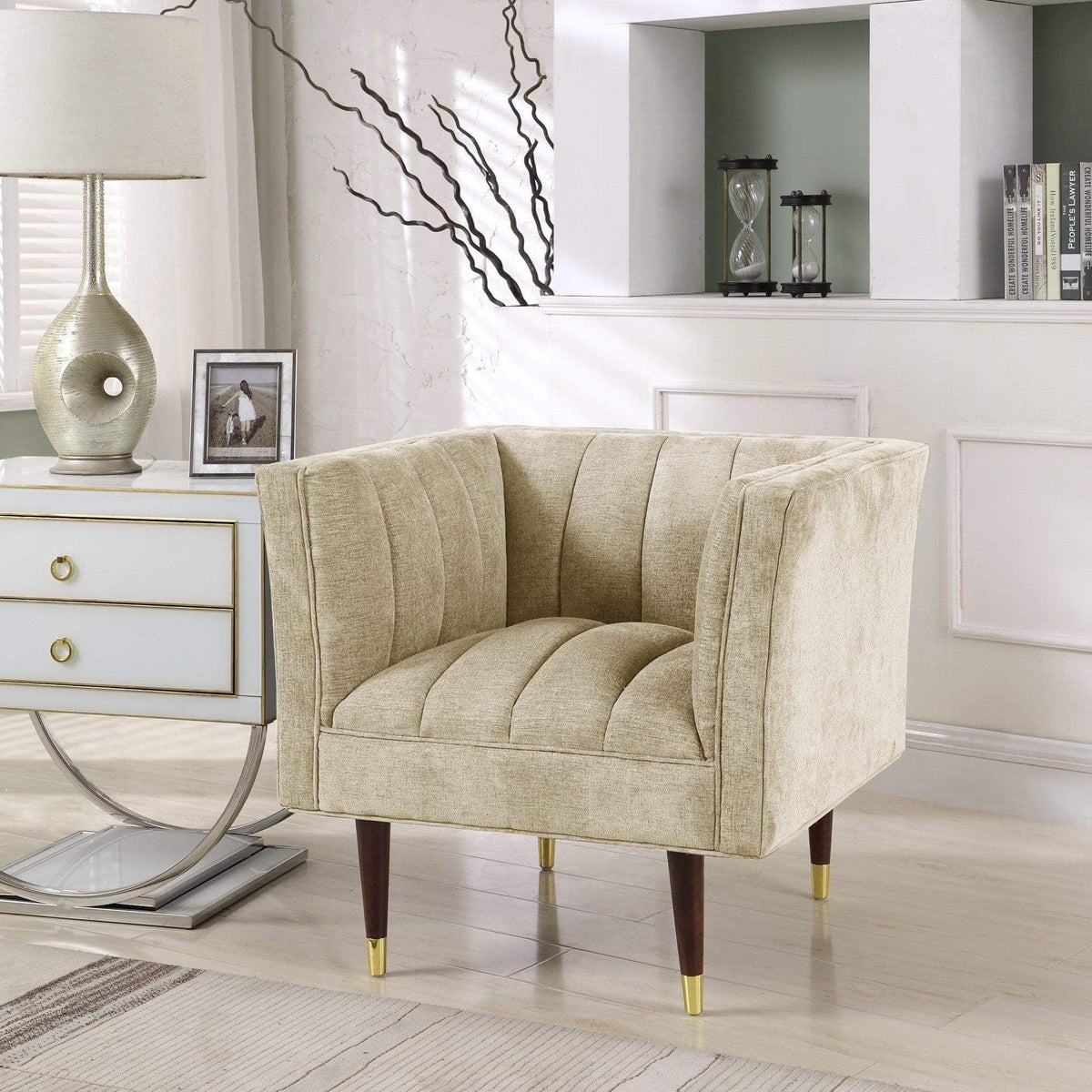 Iconic Home Agatha Clam Shell Linen Textured Accent Club Chair Gold