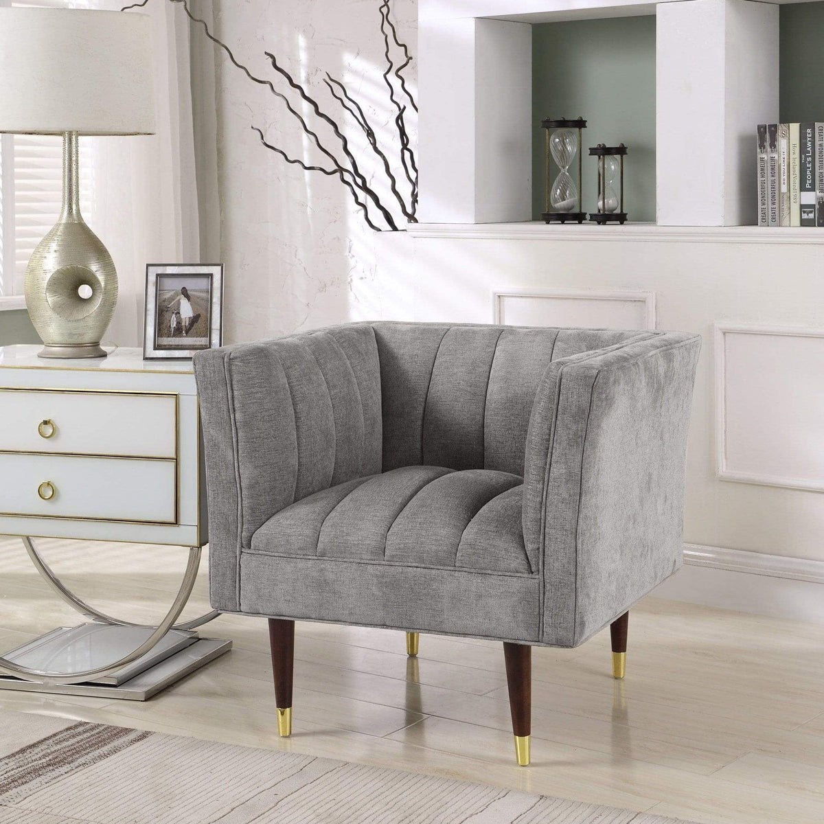 Iconic Home Agatha Clam Shell Linen Textured Accent Club Chair Grey