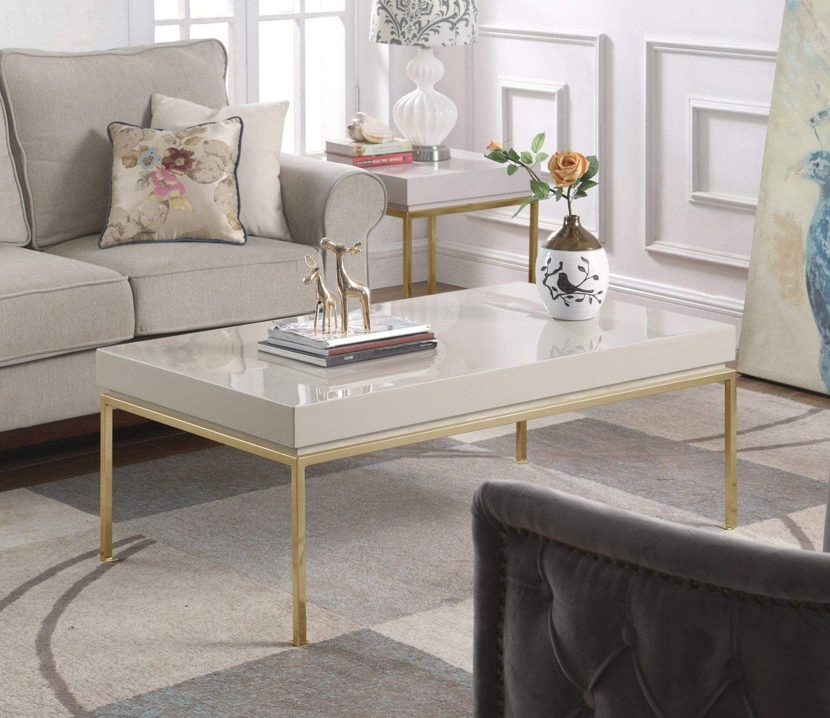 Iconic Home Alcee Center Coffee Table Beige