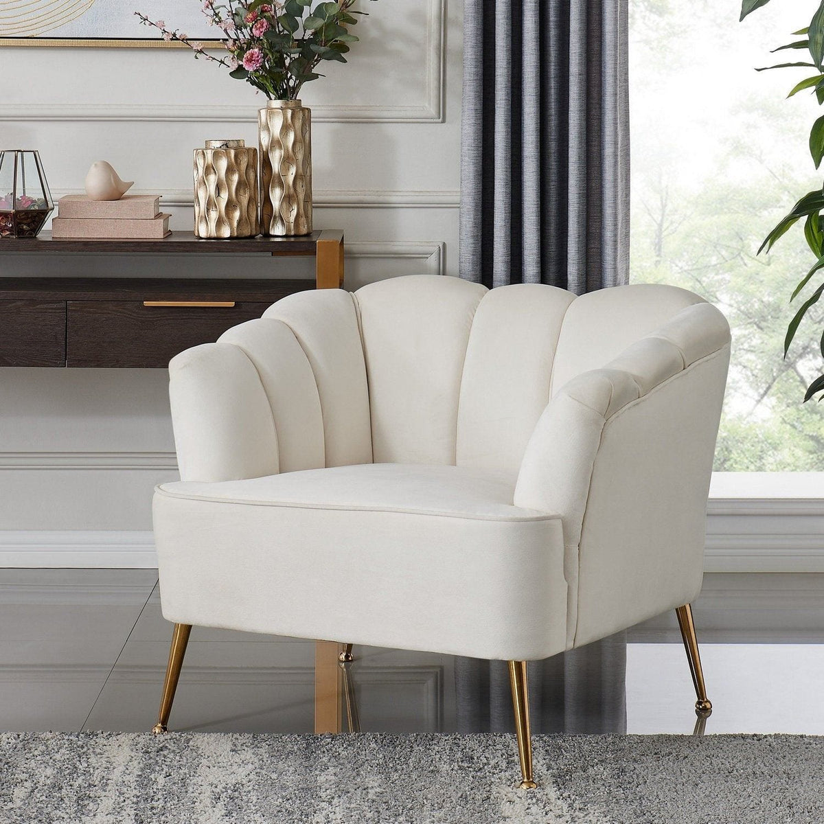Iconic Home Alicia Velvet Club Chair With Gold Legs Beige