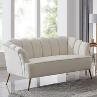 Iconic Home Alicia Tufted Velvet Loveseat Sofa Beige