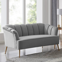 Iconic Home Alicia Tufted Velvet Loveseat Sofa Grey