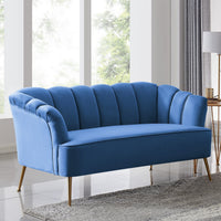 Iconic Home Alicia Tufted Velvet Loveseat Sofa Navy